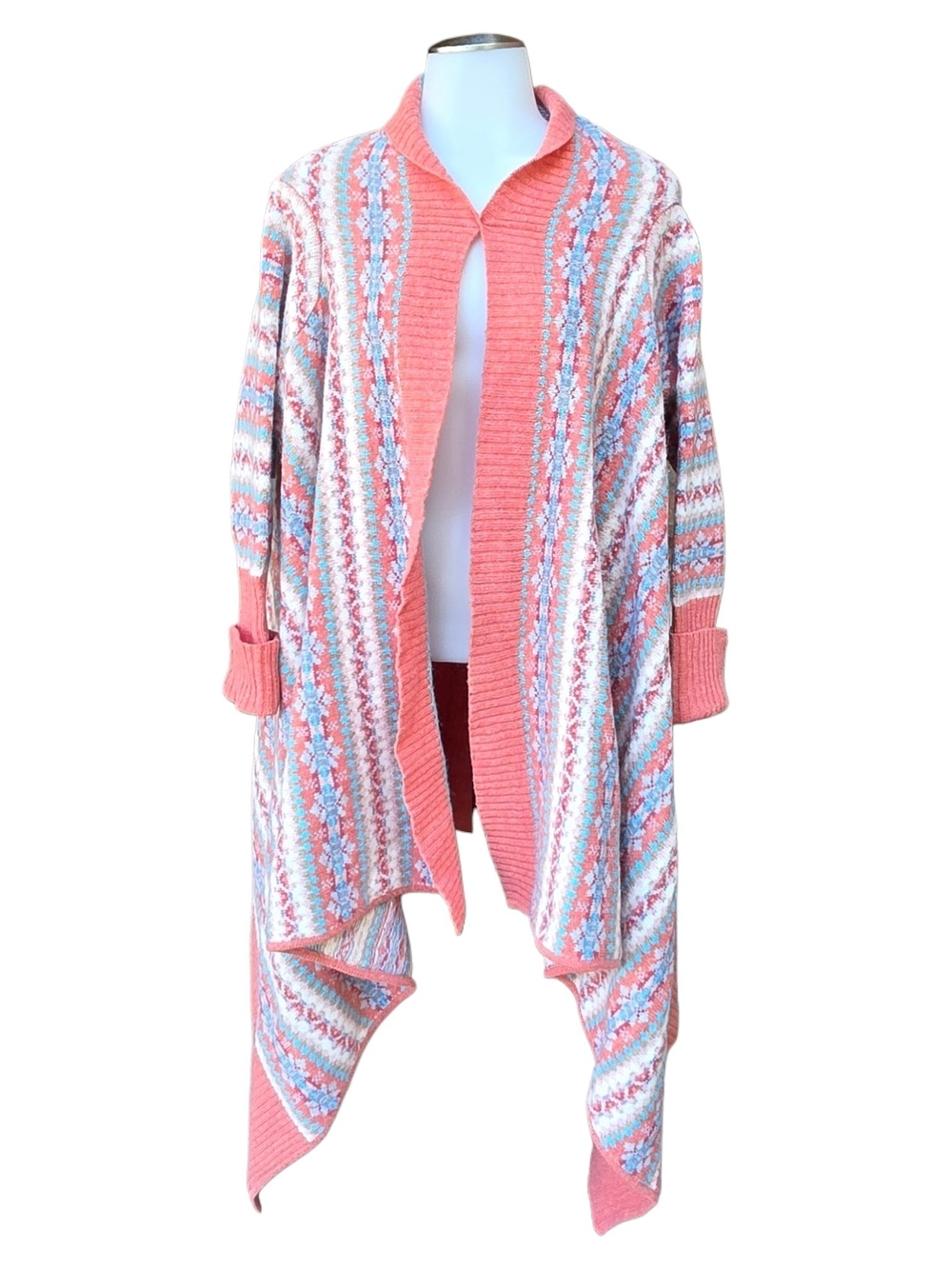 Sundance Coral Multicolor Open-Front Draped Cardigan - S